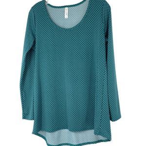 Lularoe Tshirt Top M Green Dot Scoop Hi-Low Shirttail USA 3152 Pullover